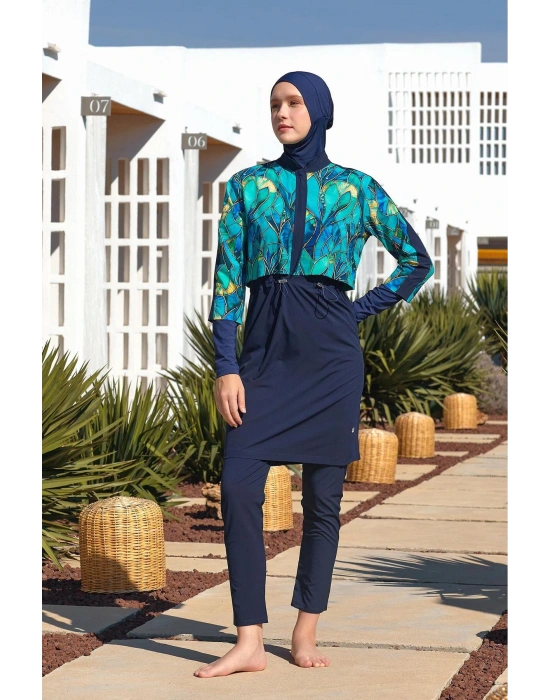 Koyu Lacivert Kadın Elena Uzun Kollu Tesettür Mayo