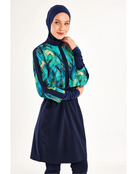 Koyu Lacivert Kadın Elena Uzun Kollu Tesettür Mayo
