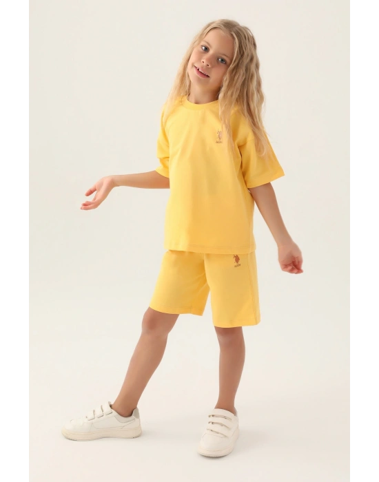 US Polo Assn. Kız Çocuk Sarı Tişört ve Şort Bermuda Takım