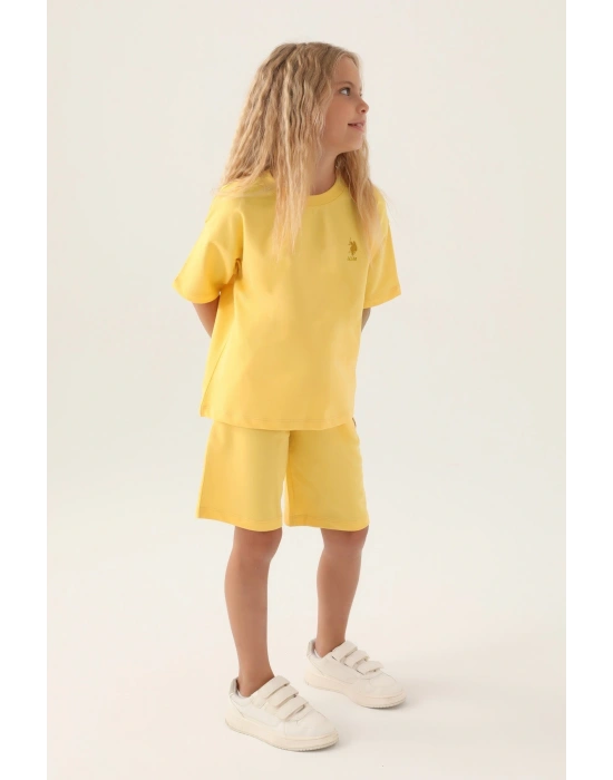 US Polo Assn. Kız Çocuk Sarı Tişört ve Şort Bermuda Takım