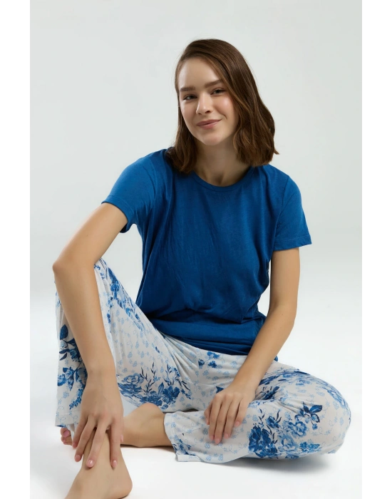 Kadın Mavi Kısa Kol Pijama Takım