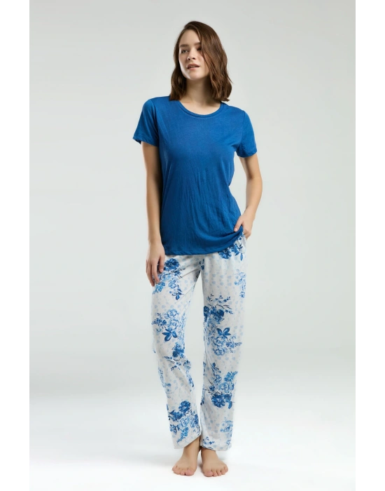 Kadın Mavi Kısa Kol Pijama Takım