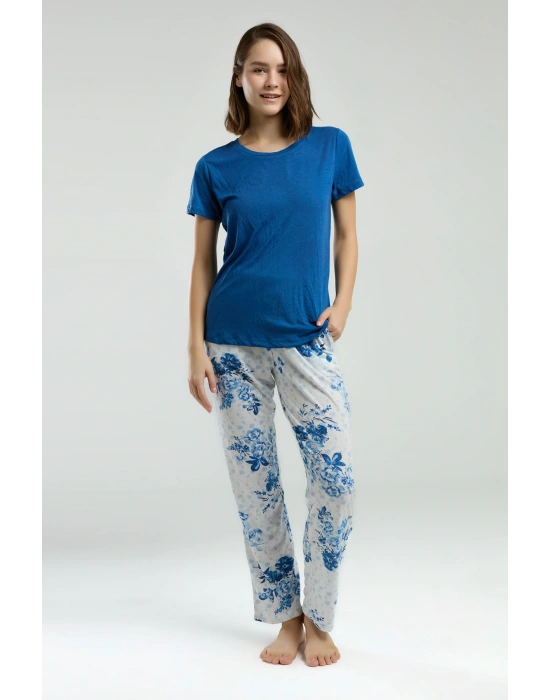 Kadın Mavi Kısa Kol Pijama Takım