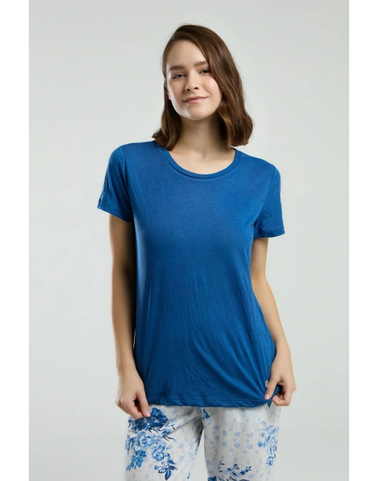 Kadın Mavi Kısa Kol Pijama Takım