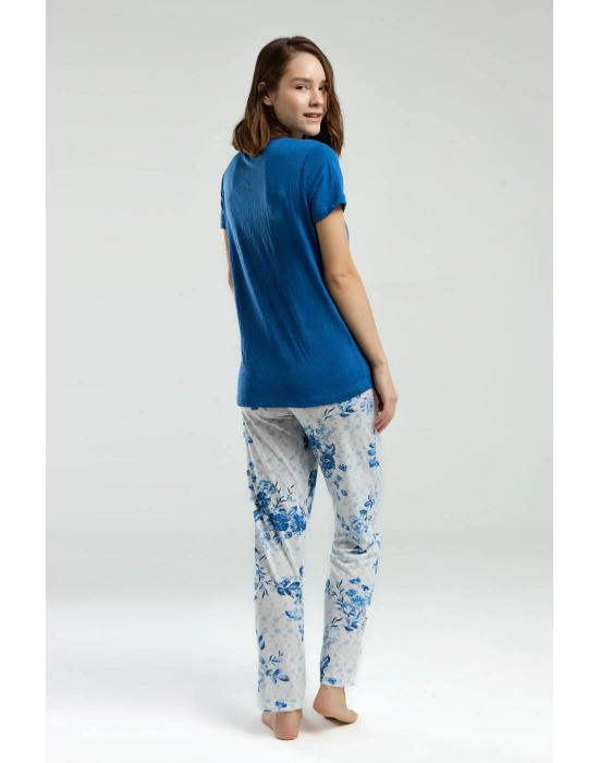 Kadın Mavi Kısa Kol Pijama Takım
