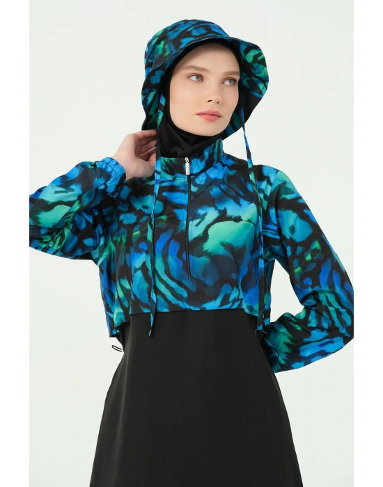 Alfasa Crop Görünümlü Şapkalı Tesettür Mayo