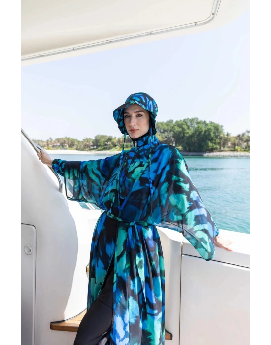 Alfasa Crop Görünümlü Şapkalı Tesettür Mayo