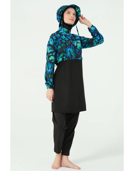 Alfasa Crop Görünümlü Şapkalı Tesettür Mayo