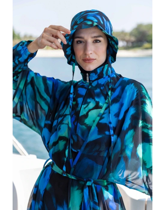 Alfasa Crop Görünümlü Şapkalı Tesettür Mayo