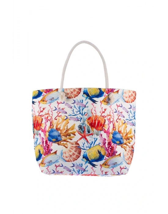 Kadın Fermuarlı Plaj Çantası Desenli Plaj Çantası Günlük Çanta Piknik Çantası Y25670-05