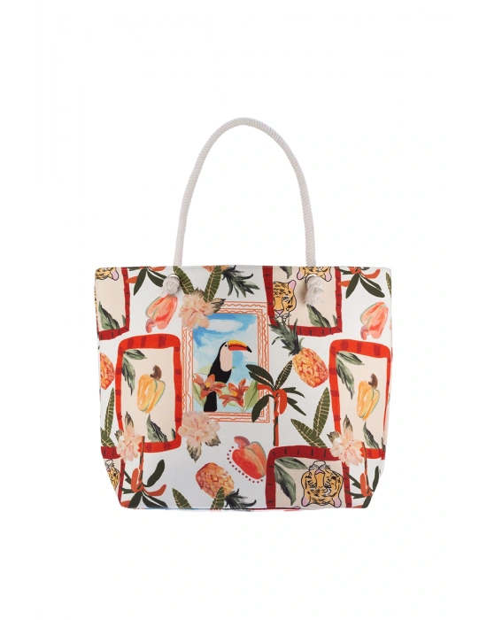 Kadın Fermuarlı Plaj Çantası Desenli Plaj Çantası Günlük Çanta Piknik Çantası Y25670-12