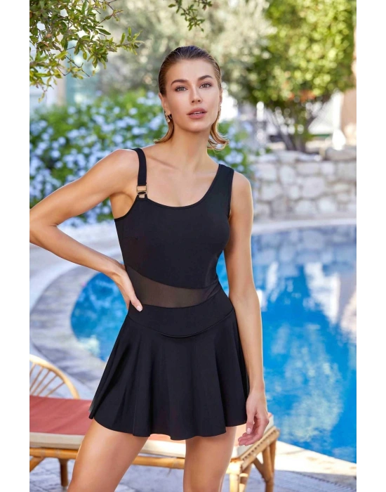 PİERRE CARDİN YENİ SEZON 2025 SU TUTMAYAN KUMAŞ TÜL DETAYLI ASKILI ETEKLİ MAYO HT2758