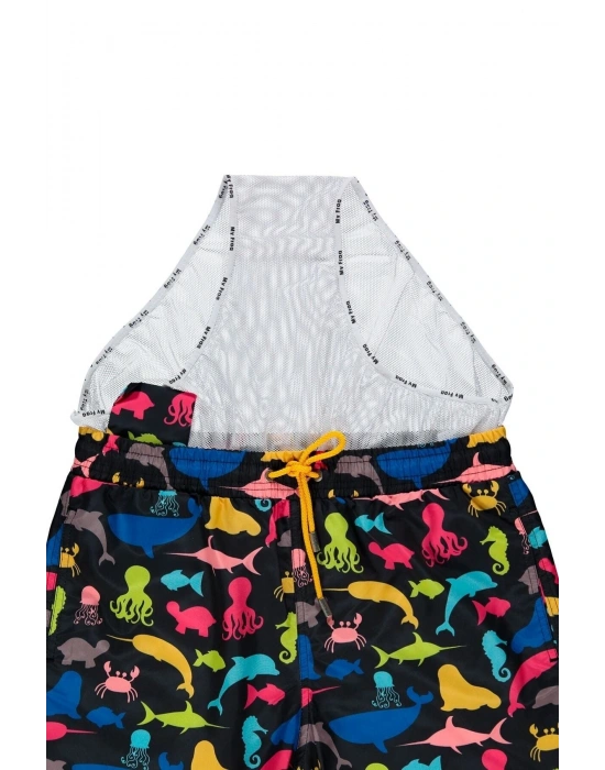 Renkli Denizaltı Desenli Premium Erkek Şort Mayo