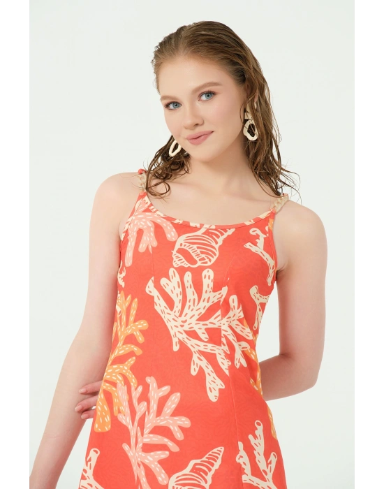 Mercan Desenli İpli Yarı Kapalı Mayo