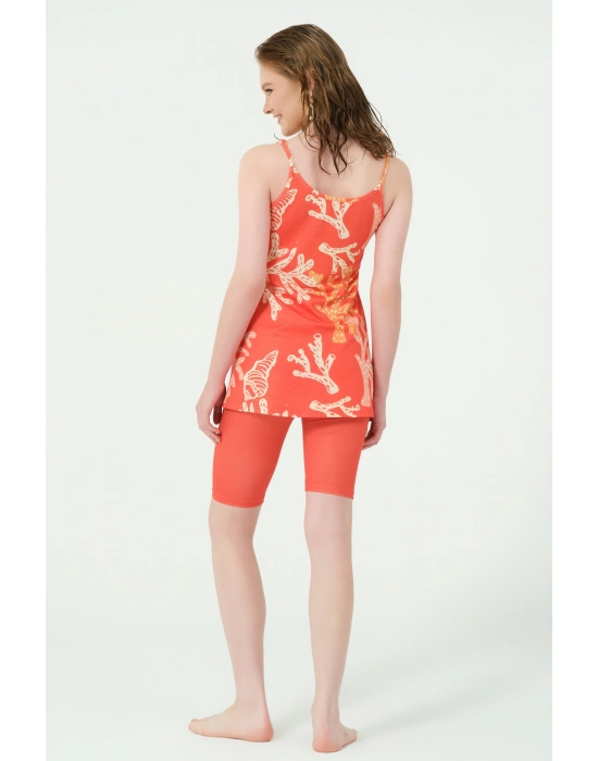 Mercan Desenli İpli Yarı Kapalı Mayo