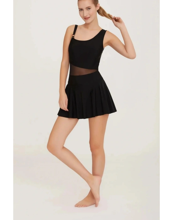 Su Tutmayan Kumaş Tül Detaylı Etekli Mayo