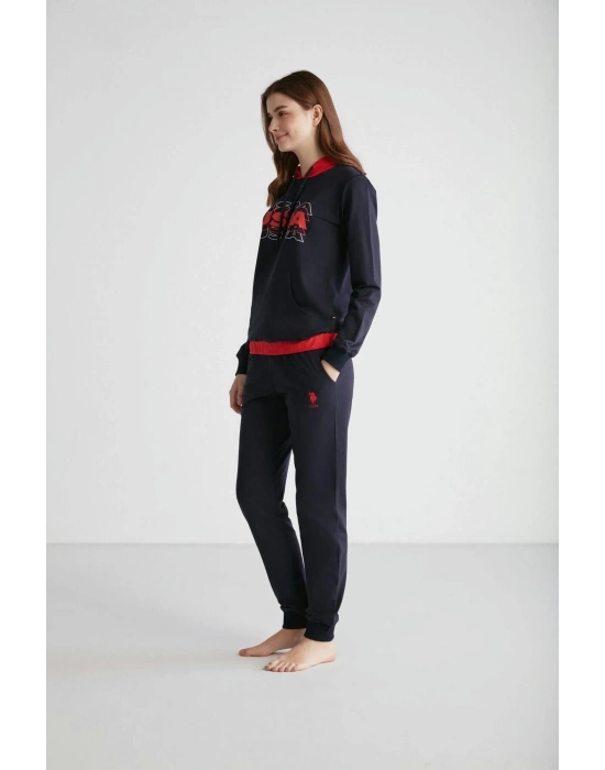 - Kadın Lacivert Kapşonlu Pijama Takımı 16945