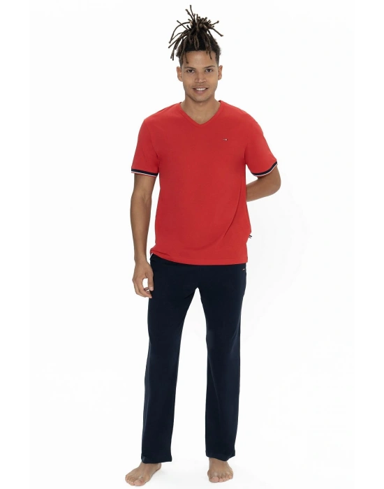 U.s Polo Assn. 18896B Erkek Büyük Beden Kısa Kollu Bisiklet Yaka Pijama Takımı-Kırmızı