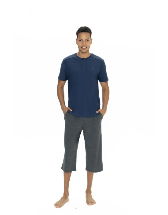 18887 Erkek Lacıvert Yarım Kollu Yarım Pat Kapri Takım