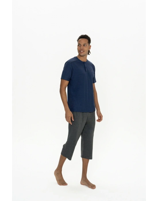 18887 Erkek Lacıvert Yarım Kollu Yarım Pat Kapri Takım