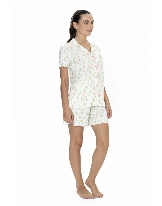 U.s Polo Assn. 20081 Kadın Kısa Kollu Şortlu Gömlek Pijama Takım-Ekru