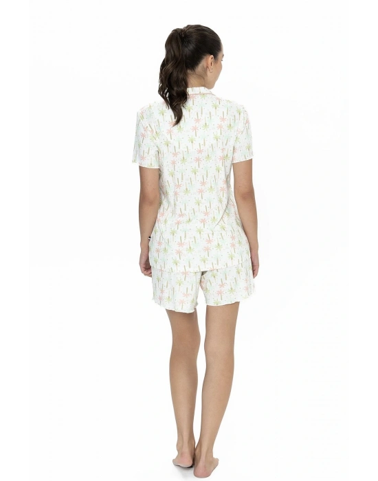 U.s Polo Assn. 20081 Kadın Kısa Kollu Şortlu Gömlek Pijama Takım-Ekru