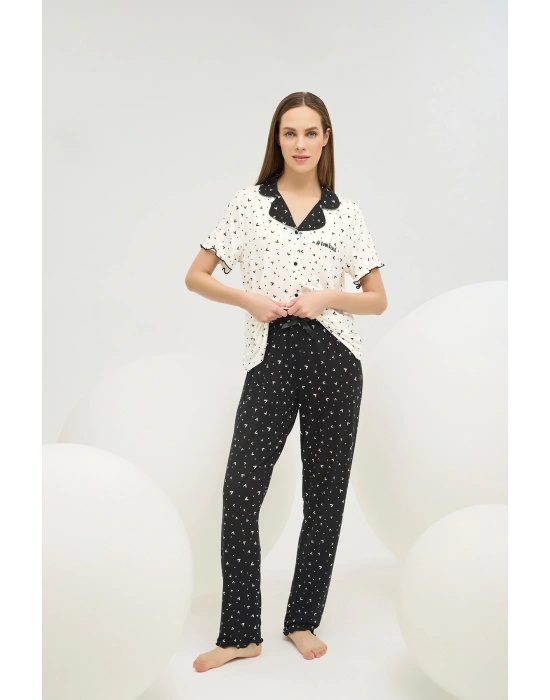 SEVİM 16690 KADIN BASKILI DÜĞMELİ PİJAMA TAKIM 25Y