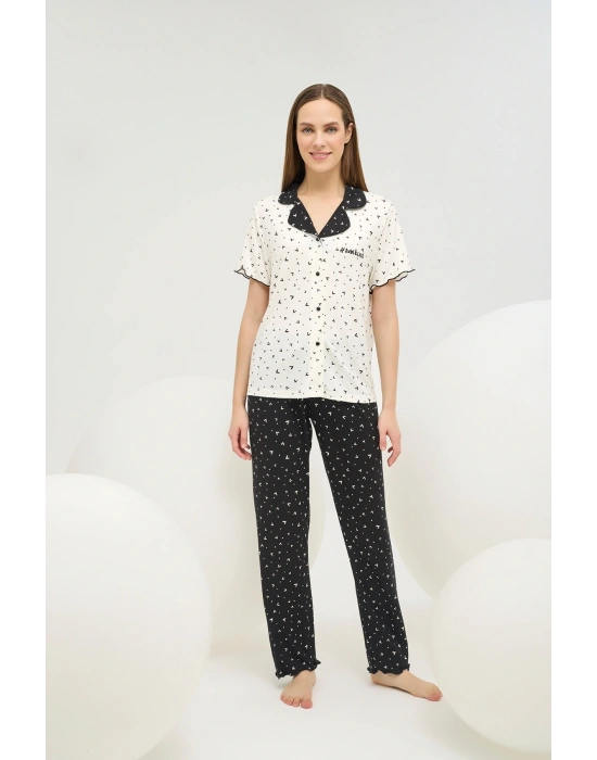 SEVİM 16690 KADIN BASKILI DÜĞMELİ PİJAMA TAKIM 25Y