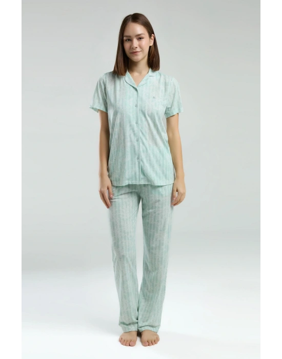 Cepli, Gömlek Yaka, Düğmeli, Kısakollu, Kutulu, Yazlık Pijama Takım