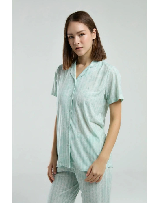 Cepli, Gömlek Yaka, Düğmeli, Kısakollu, Kutulu, Yazlık Pijama Takım