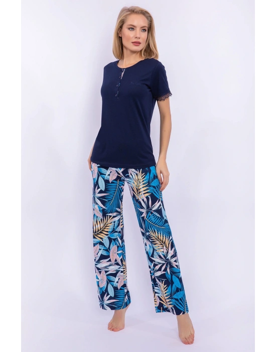 Yaprak Desenli Lacivert Kadın Homewear
