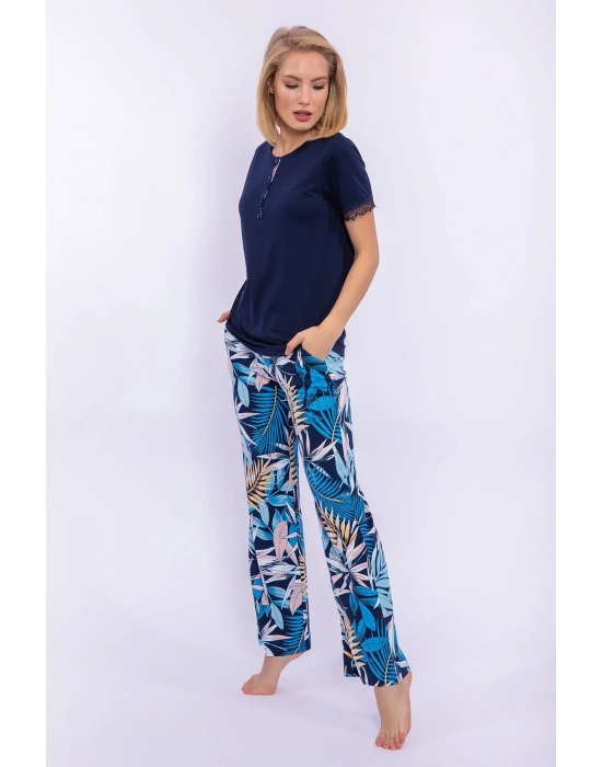Yaprak Desenli Lacivert Kadın Homewear