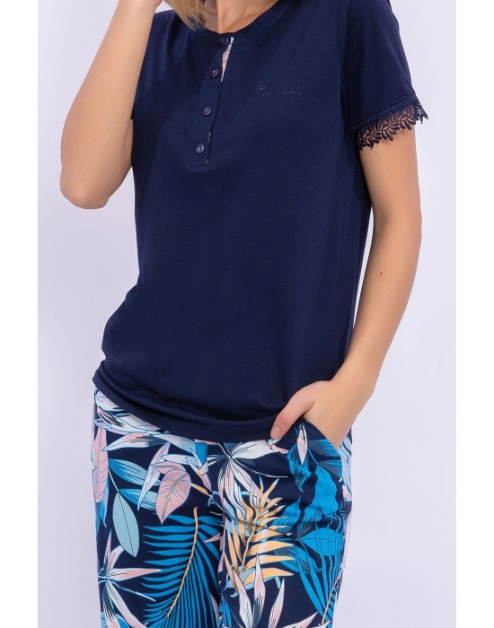 Yaprak Desenli Lacivert Kadın Homewear
