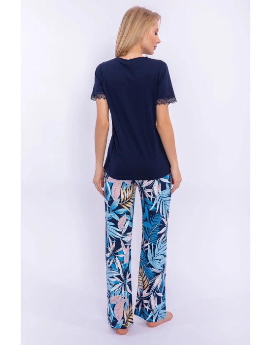 Yaprak Desenli Lacivert Kadın Homewear