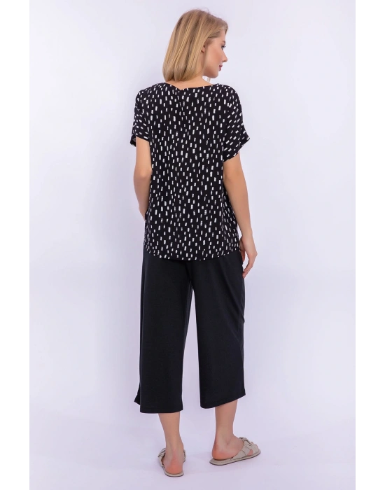 Siyah Kadın Poplin Kapri Takım