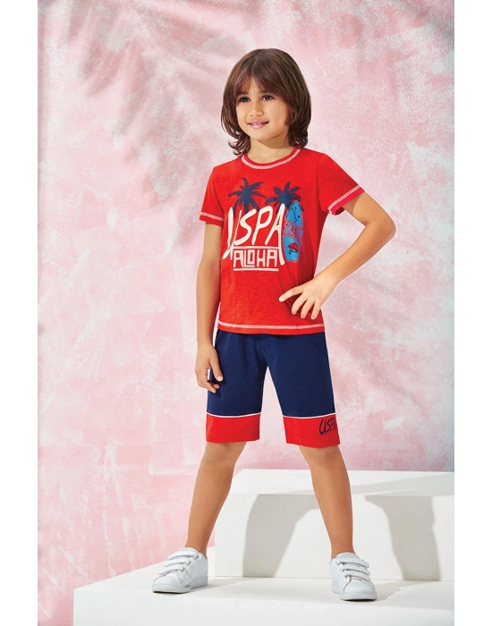 Kırmızı Us Polo Erkek Çocuk Bermuda Takım - 6187