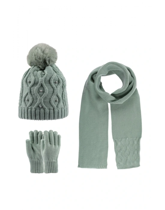 9-15 Yaş Kız Çocuk Atkı Bere Eldiven Takımı, 3 Lü Set