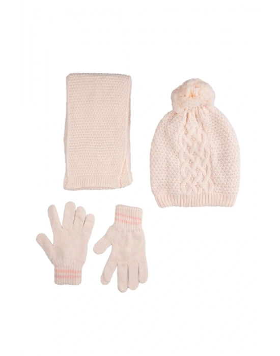 9-15 Yaş Kız Çocuk Atkı Bere Eldiven Seti