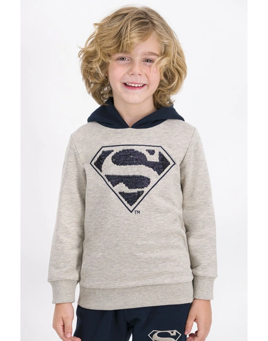 Erkek Çocuk Bej Payetli Kapüşonlu Eşofman Takımı