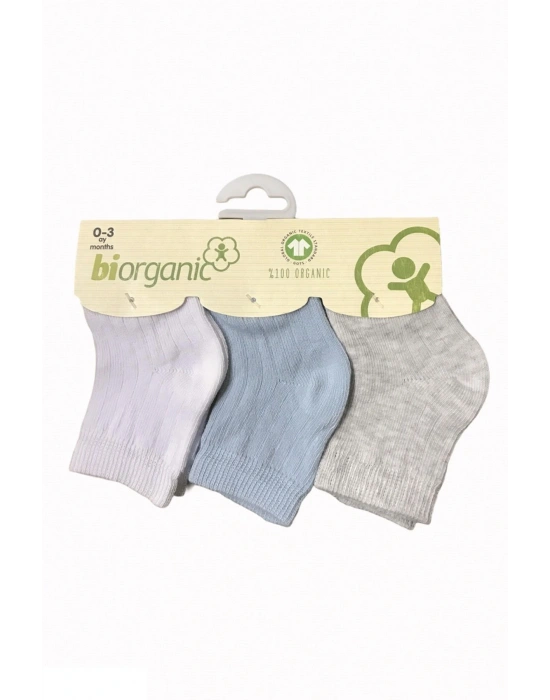 Biorganik Desenli Basic 3lü Çorap 68344 Mavi Ekru Gri