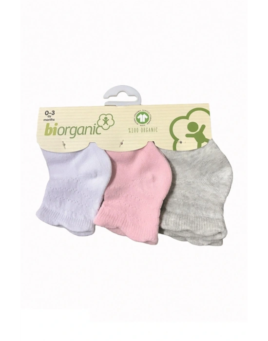 Biorganik Desenli Basic 3lü Çorap 68344 Mavi Ekru Gri