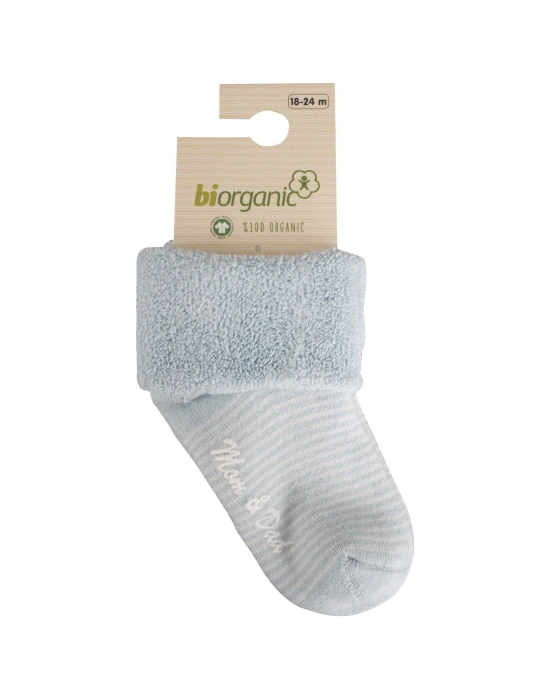 Biorganic Kız Erkek Bebek Mom Dad Havlu Bebe Çorabı Mavi