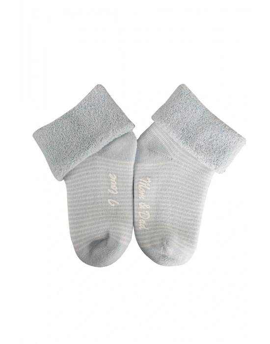 Biorganic Kız Erkek Bebek Mom Dad Havlu Bebe Çorabı Mavi