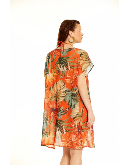 Yaprak Desen Önü Açık Kısa Pareo