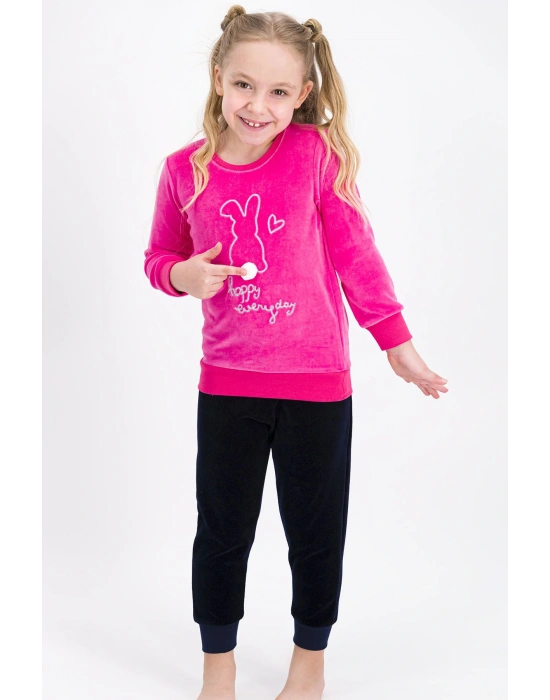 Rolypoly Happy Everyday Şeker Pembe Kız Çocuk Kadife Eşofman Takımı