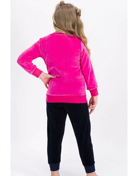 Rolypoly Happy Everyday Şeker Pembe Kız Çocuk Kadife Eşofman Takımı