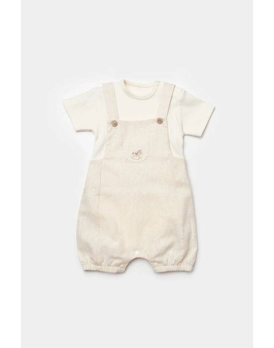 Küçük Atlı Salopet Tulum Ekru