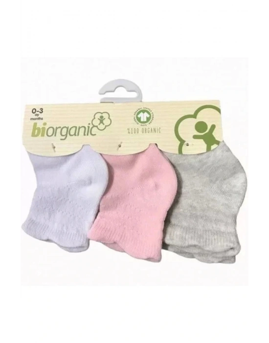 Biorganik Desenli Basic 3lü Çorap Beyaz-pembe-gri