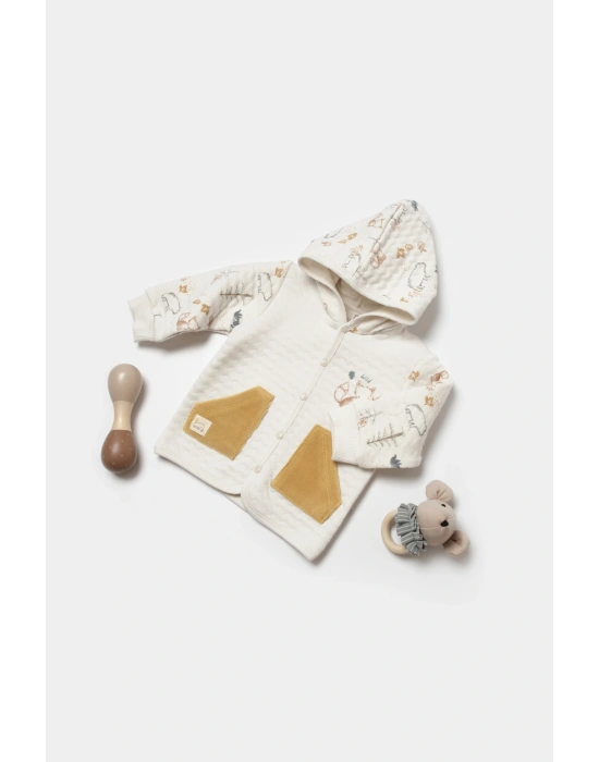 Vahşi Orman Bej Kapüşonlu Hırka