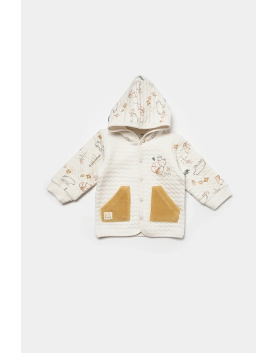 Vahşi Orman Bej Kapüşonlu Hırka